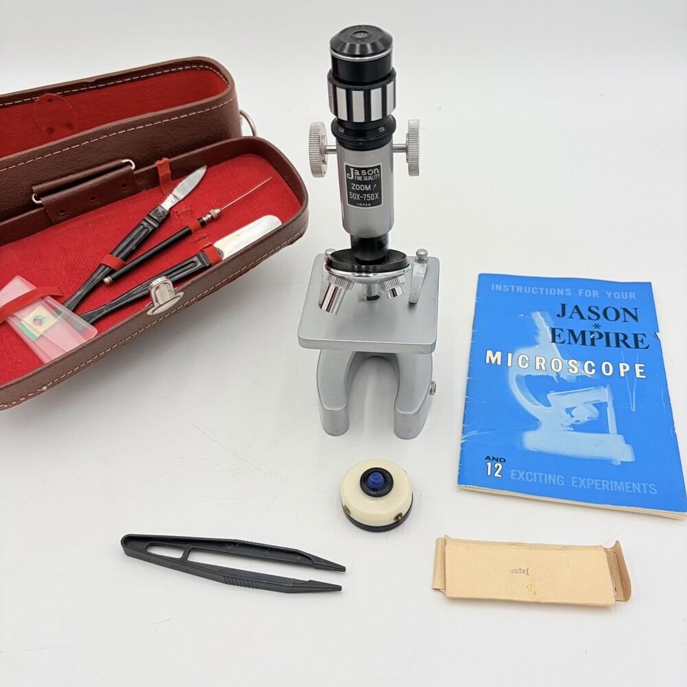 JASON EMPIRE MICROSCOPE 50X-750X Japan Illuminated Kit Case Manual Vintage